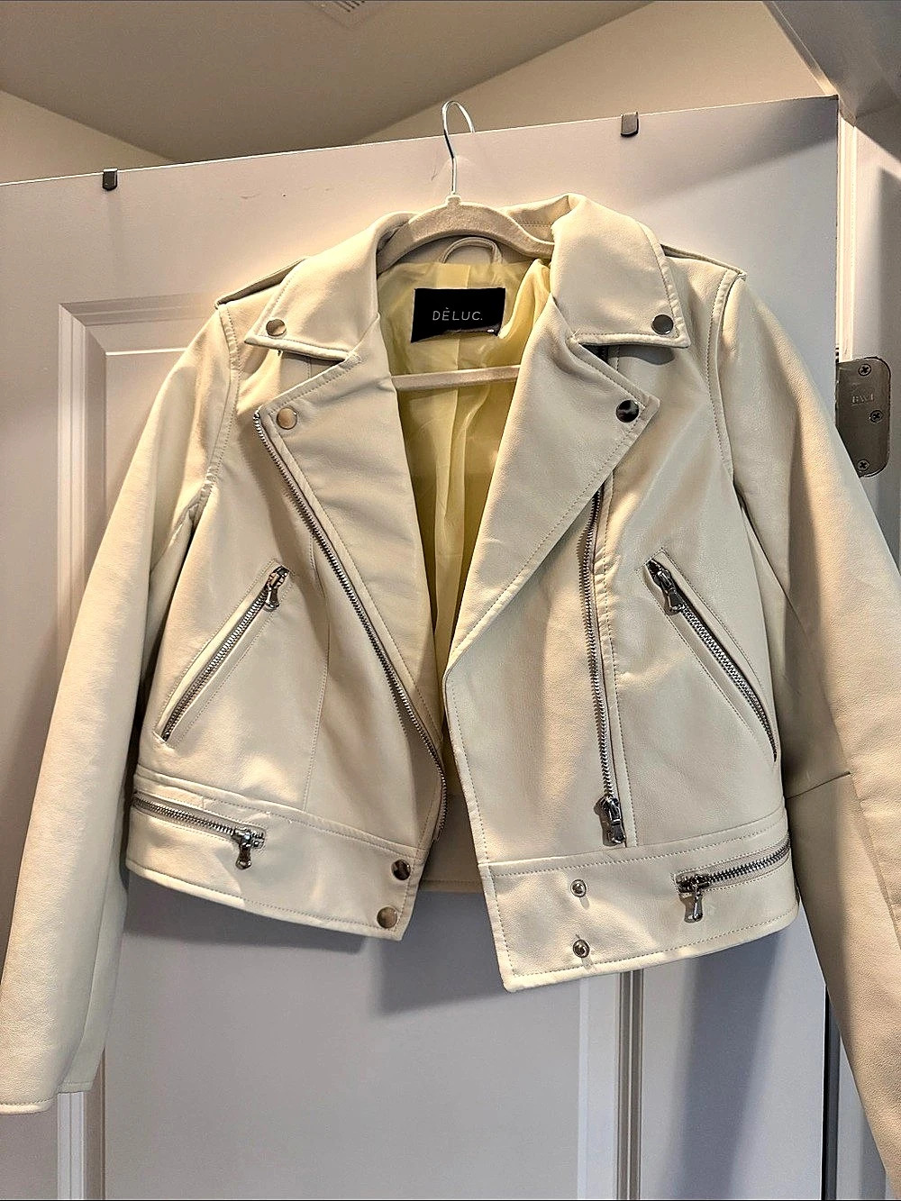 DรLUC Faux Leather Moto Jacket in White Like New